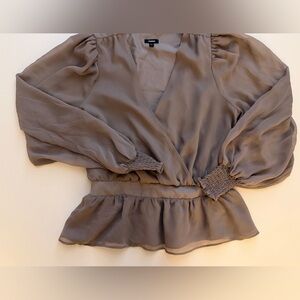 Express Taupe Wrap-Style Peplum Blouse